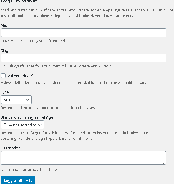 How to create color attributes in WooCommerce 3 steg 2 ny attributt